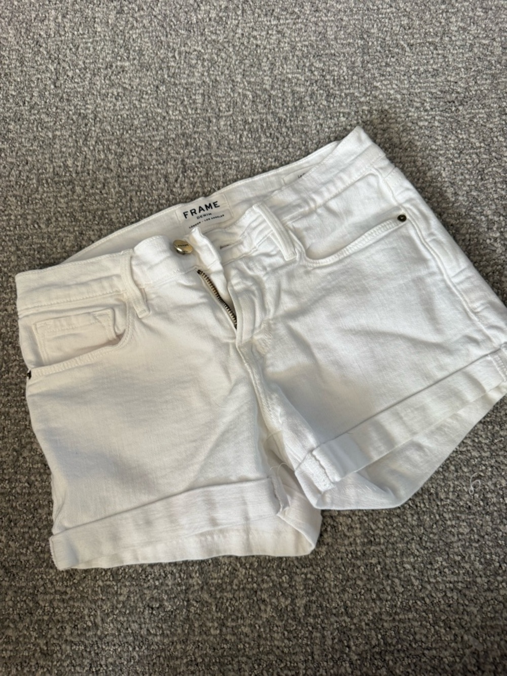 Frame Denim White Cuffed Cotton Jean Shorts